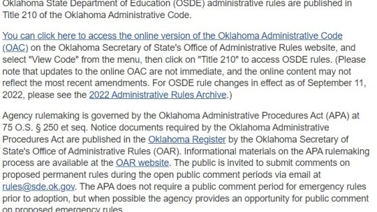 A List – With Commentary – Of The Newest Rules Added To The Oklahoma State Department Of Education Website For Review