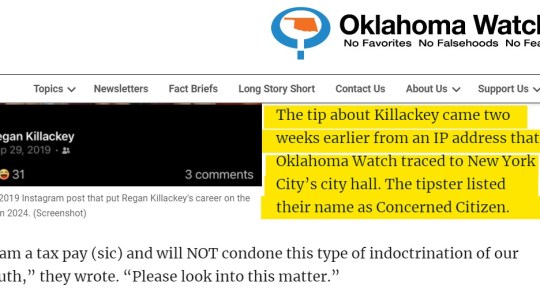 Oklahoma Watch Requests – And Receives – Anonymous Tip Information To Write Story In Favor Of Edmond Teacher Regan Killacky