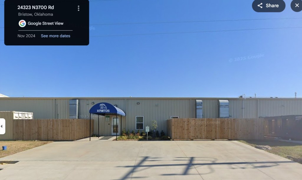 Exterior view of Kratos Defense & Security Solutions facility located in Bristow, Oklahoma.